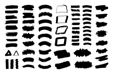 Black spots. Collection of black paint, ink brush strokes, brushes, lines, grungy. Vector set.