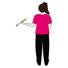 Woman with a cigarette in hand on a white background