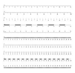 Inch and metric rulers. Measurement scale with black marks. Scale for a ruler in inches and centimeters. Vector isolated set. - obrazy, fototapety, plakaty