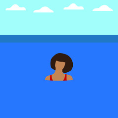 Female character in a red swimsuit swims in the sea