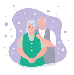 elderly couple smiling, old woman and old man couple in love vector illustration design