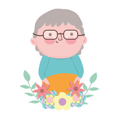 grandparents day, cute grandfather cartoon character flowers foliage decoration