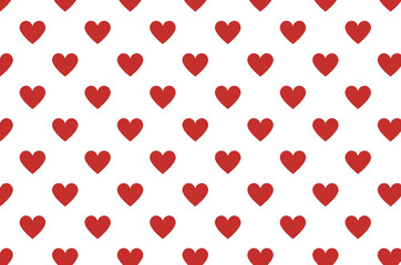 Seamless red hearts pattern on white background.