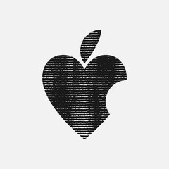 Textured icon of bitten Apple similar to Heart