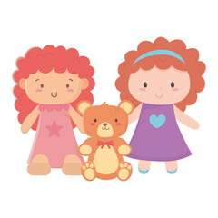 kids toys object amusing cartoon cute little dolls and teddy bear