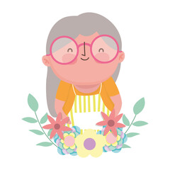 grandparents day, cute granny cartoon character flowers foliage decoration