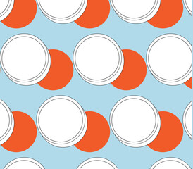 White, black and orange circles isolated on sky blue background. Wallpaper design.