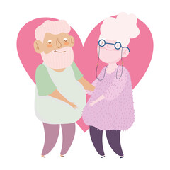 happy grandparents day, grandpa and grandma together heart love cartoon