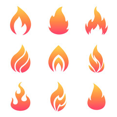 Cartoon Flames Set. Flat fire icons isolated on white background for danger concept or logo design. Vector illustratio
