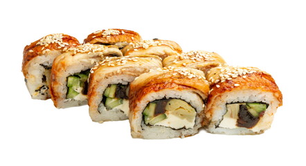 Unagi Sushi rolls- japanese food style. Isolated On White