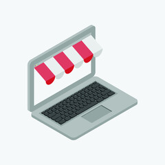 vector art illustration in isometric view of a laptop and online store concept