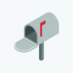 isometric vector illustration of isolated open mailbox  in grey and red