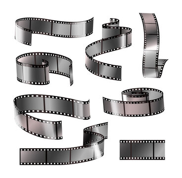 Film strip set. Negative vintage media filmstrip, movie design. Vector illustration on white background