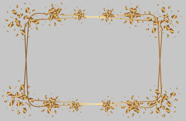 Vector graphics,delicate golden shiny frame in the shape of rectangles on a gray background.Design decoration,graphic element for cards,invitation,poster,photo.