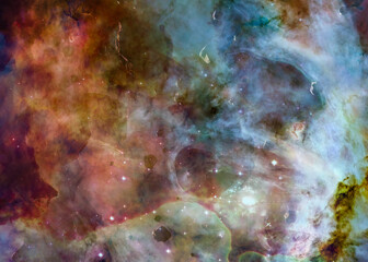 Fototapeta na wymiar A colourful star forming region with sardust and asteroid rocks somewhere in space. Science fiction. Elements of the image were furnished by NASA