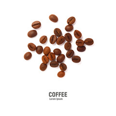 Roasted coffee beans isolated on white background.