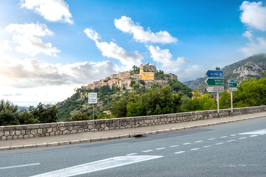 View from the road that connects the villages of the French Riviera of the mountain top village of Eze in Southern France