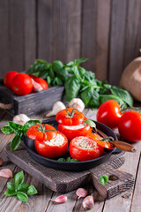 Stuffed tomatoes with cheese and basil