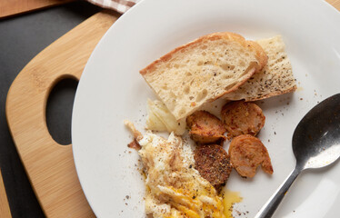 Bread egg and sausage for breakfast