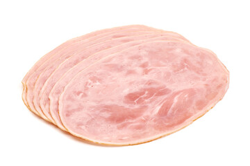 Boiled Ham Slices, close-up, isolated on a white background