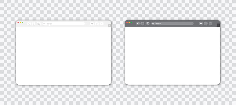 Empty browser window on transparent background. Empty web page mockup with toolbar. Display, panel.