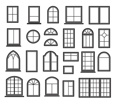 Window icon set. Vector symbol in outline flat style isolated on white background.