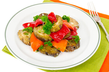 Cold garlic spicy vegetable appetizer. Studio Photo