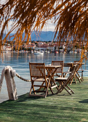 Wooden chair on the beach bar