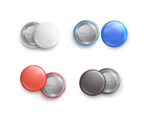 Set of multi color badges. 3d vector realistic mockup