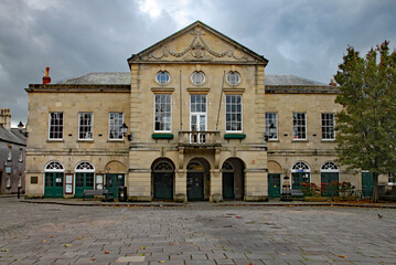 Fototapeta na wymiar The imposing facade of Wells Town Hall in Somerset