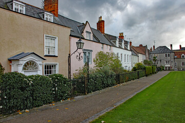 A terrace of georgian cottages near Wells Cathedral in Somerset.