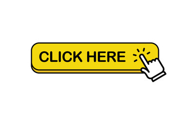 Click here button with hand clicking icon. Design template for website.