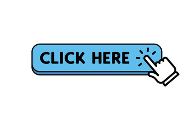 Click here web button. Isolated website buy or register bar icon with hand finger clicking cursor, design template.