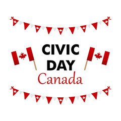 Canada Civic Day Holiday vector card, illustration  with canadian flags and garlands.
