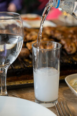 Different types of meat grilled on Barbecue on the table, Served with special Turkish appetizers...