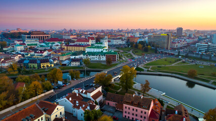 Obraz premium Widok z lotu ptaka Nemiga, Mińsk. Białoruś
