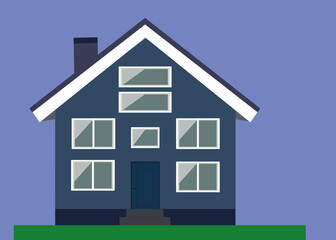 The house is blue. Vector image.