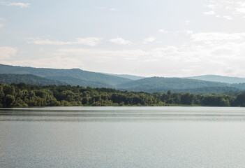 Lake and Mountains in Truskavets city, Lviv region, Western Ukraine