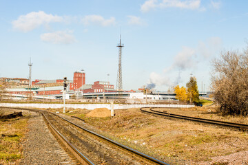 Fototapeta na wymiar Industrial railway lines in Moscow, Russia