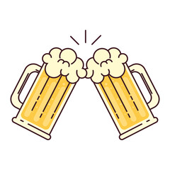 mugs of beer with froth, cheers, on white background vector illustration design