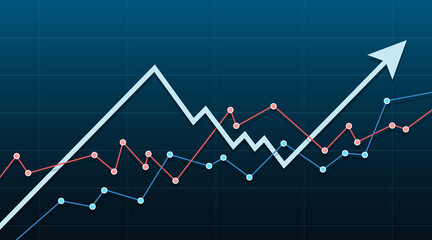 Abstract financial chart with a blue arrow pointing up. The concept of increasing sales with copy space. Vector illustration.
