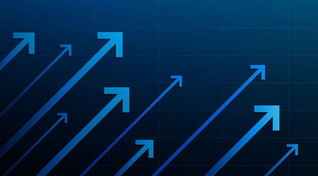 The concept of increasing sales with copy space. The blue stock market arrows going up. Vector illustration.