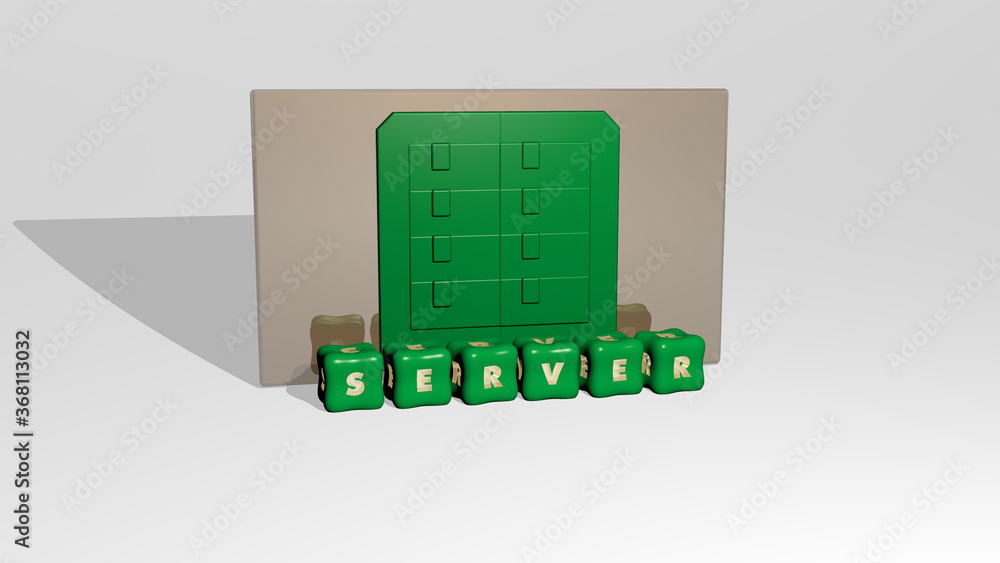 Fototapete 3d illustration of server graphics and text made by metallic dice letters for the related meanings o