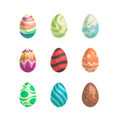 Happy Easter with cute eggs. Isolated objects on white background. Vector illustration.