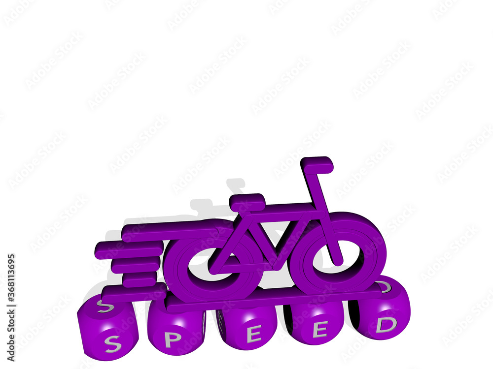 Poster 3d illustration of speed graphics and text made by metallic dice letters for the related meanings of