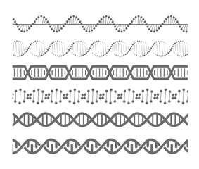 DNA molecules isolated silhouettes. Spiral molecule medical bio tech vector icons.