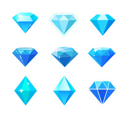 Set of blue diamond icon. Flat illustration of diamond. Template design for corporate business logo, mobile or web app. Vector illustration