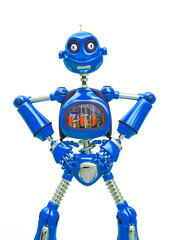 vintage robot cartoon doing a power pose in white background