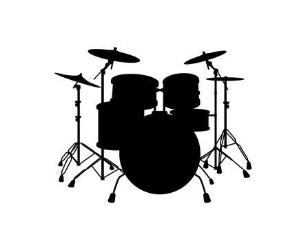 Black silhouette of drums. Vector art image illustration, isolated on white background.