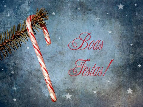 Vintage style Christmas card with Portuguese text.